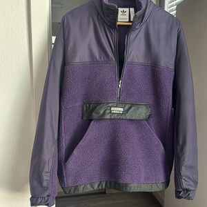 ADIDAS ED7185 RYV Men’s Track Fleece Jacket Pullover Purple Sherpa